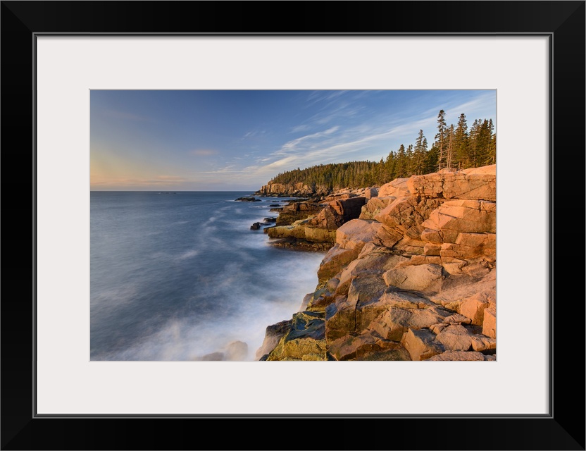 A photograph of a rocky coastline in Maine.