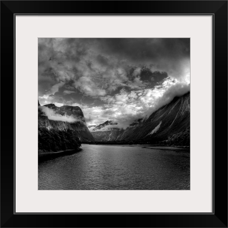 Black and White Photo of mountains and wilderness