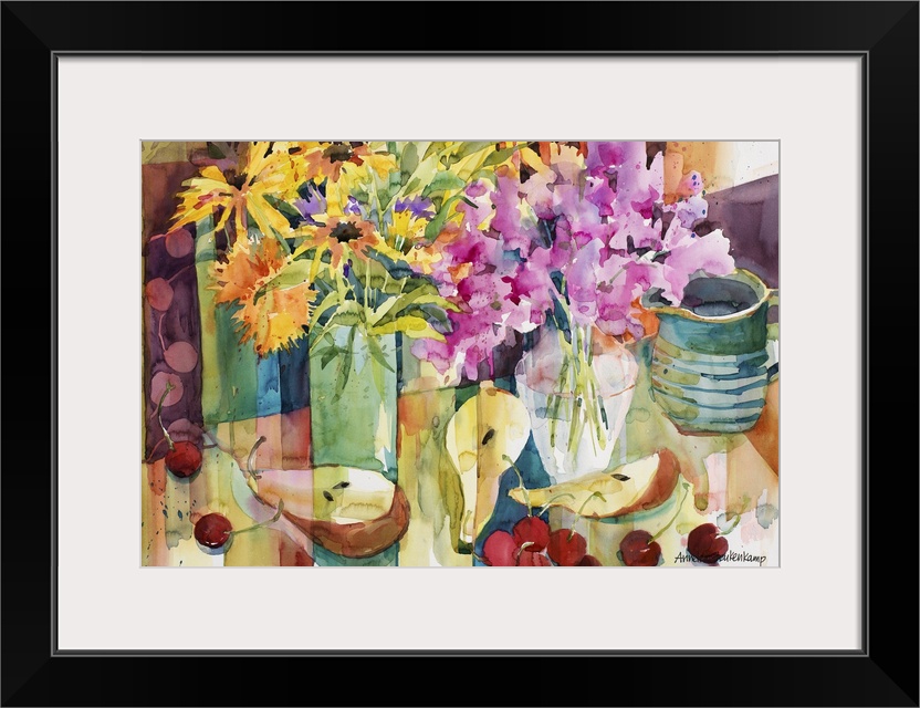 Contemporary watercolor painting of a flower still-life.