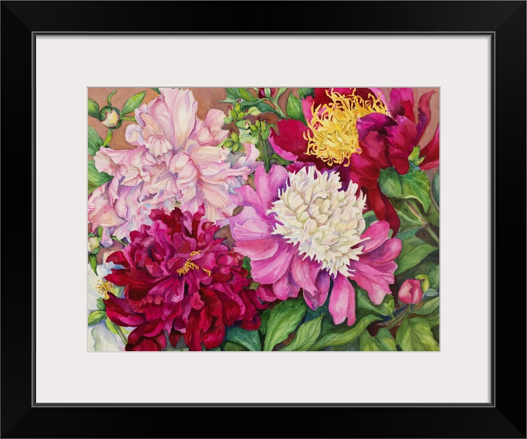 Contemporary colorful painting of bright vibrant flowers.