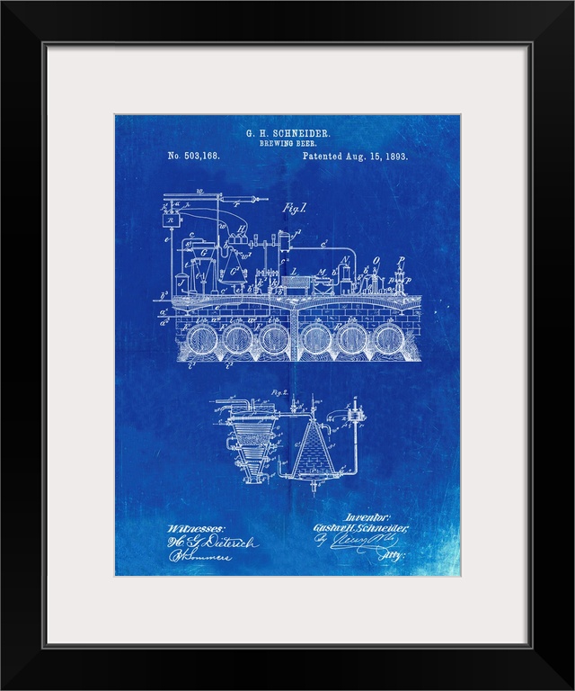 Faded Blueprint Beer Brewing Science 1893 Patent Poster