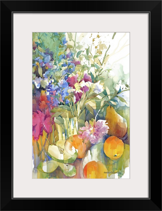 Contemporary watercolor painting of flowers.