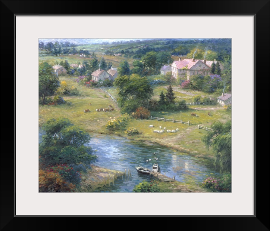 Contemporary painting of an idyllic countryside scene.