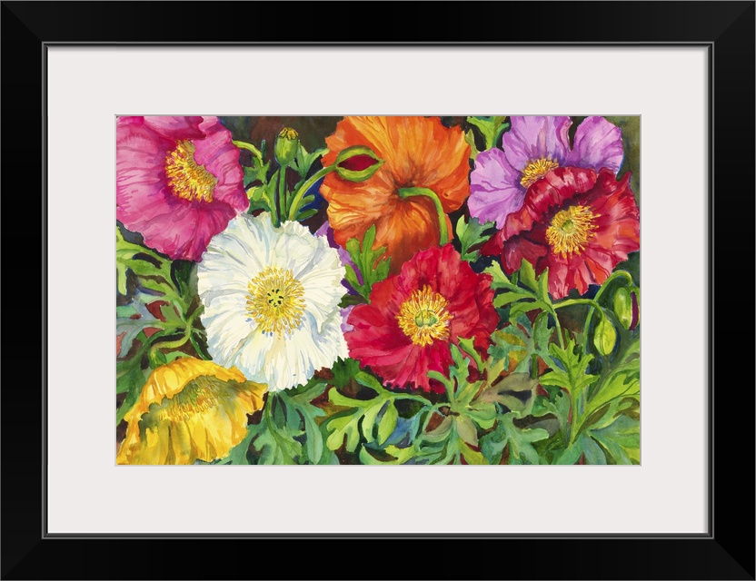 Contemporary colorful painting of bright vibrant flowers.