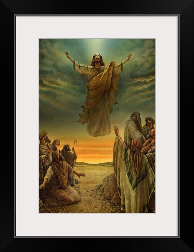 This vertical wall hanging is a painting of Traditional Wall art depicting Jesus floating over a group of figures with his...