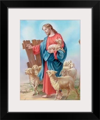 Jesus with a flock of sheep