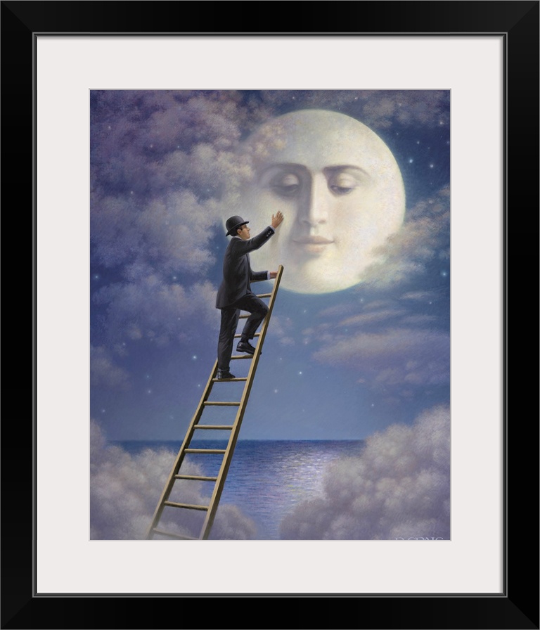 A man climbing a ladder to the moon.