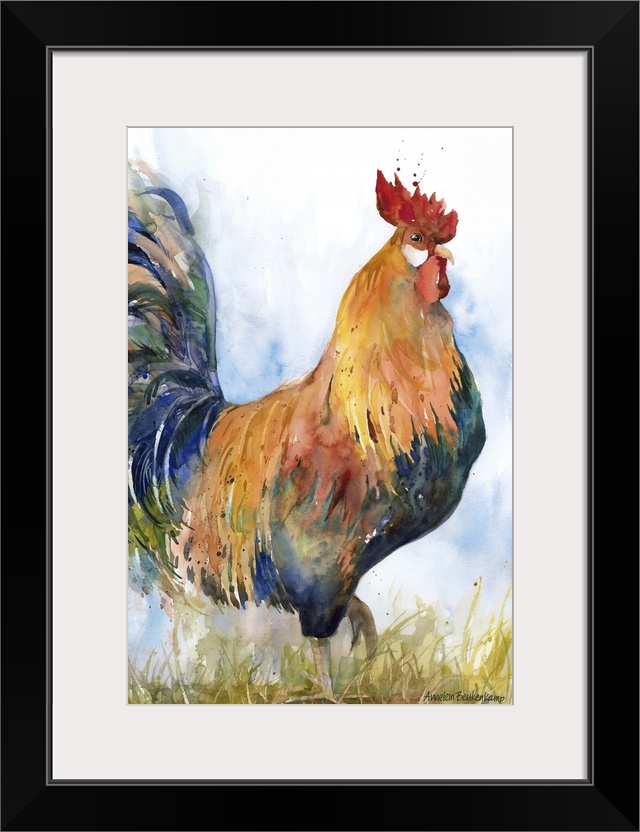 Contemporary watercolor painting of a rooster.