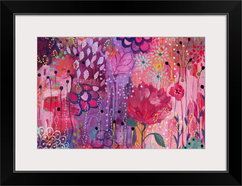 Contemporary painting of a vibrant wildly colored flowers.