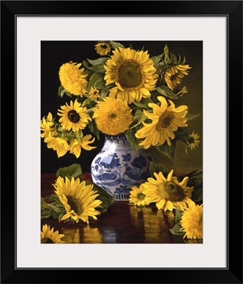 Sunflowers in Blue and White Chinese Vase