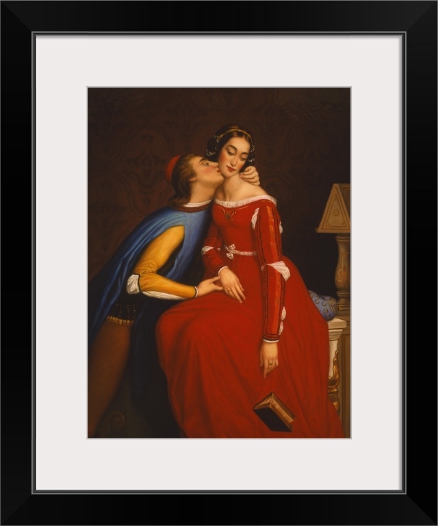 Contemporary painting of a renaissance couple kissing.