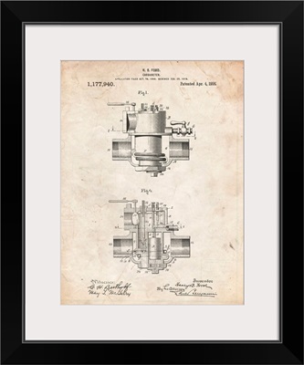 Vintage Parchment Ford Carburetor 1916 Patent Poster
