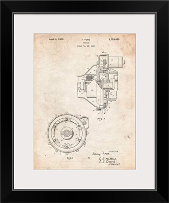 Vintage Parchment Ford Engine 1930 Patent Poster