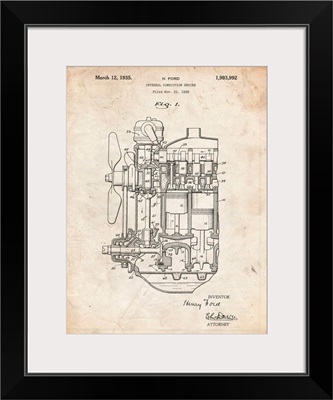 Vintage Parchment Ford Internal Combustion Engine Patent Poster