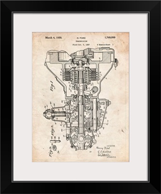 Vintage Parchment Henry Ford Transmission Patent Poster
