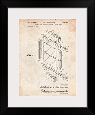 Vintage Parchment Lego Framed Window Building Kit Patent Poster
