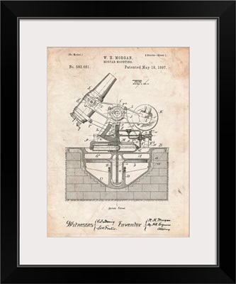 Vintage Parchment Military Mortar Launcher Patent Poster