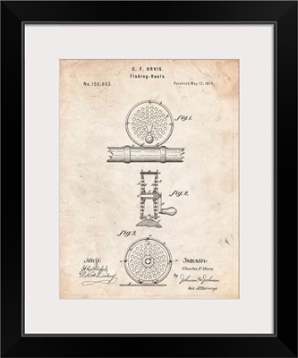 Vintage Parchment Orvis 1874 Fly Fishing Reel Patent Poster