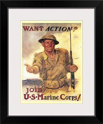 Want Action? - Vintage Marines Poster