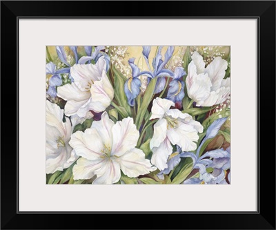 White Tulips and Blue Iris