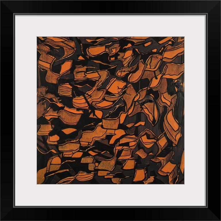 Painting on canvas of decorative mulch in contrasting earthy tones.