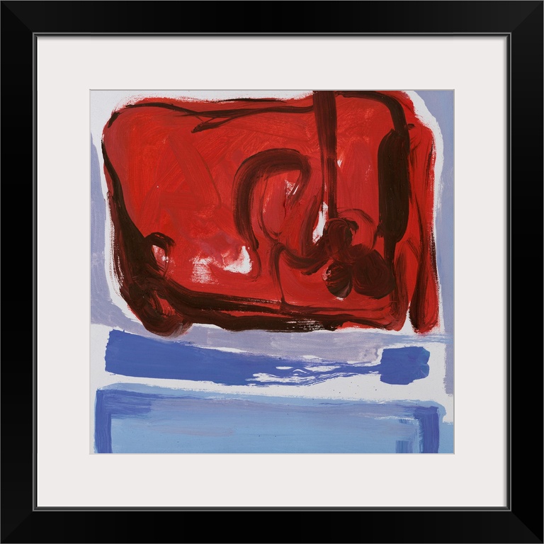 An abstract painting of a play of warm and cool tonal variations and forms coupled voids.