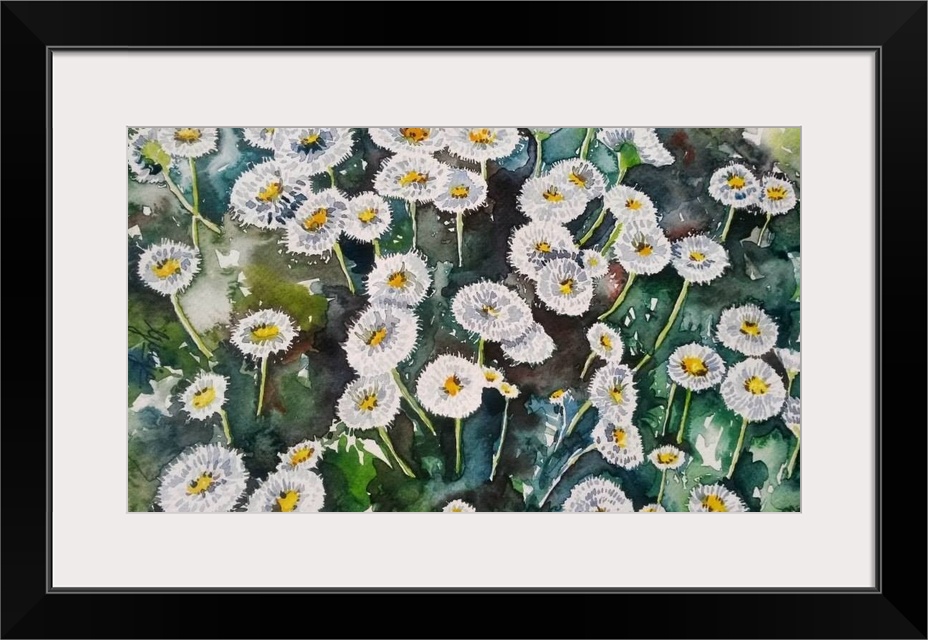 These tiny little white flowers are painted in watercolor on paper with rich green shadows.