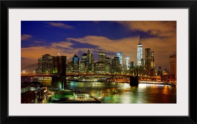 Brooklyn Bridge And Lower Manhattan Panoramic View At Night