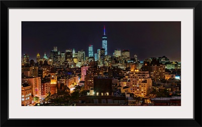 Lower Manhattan Panoramic View At Night