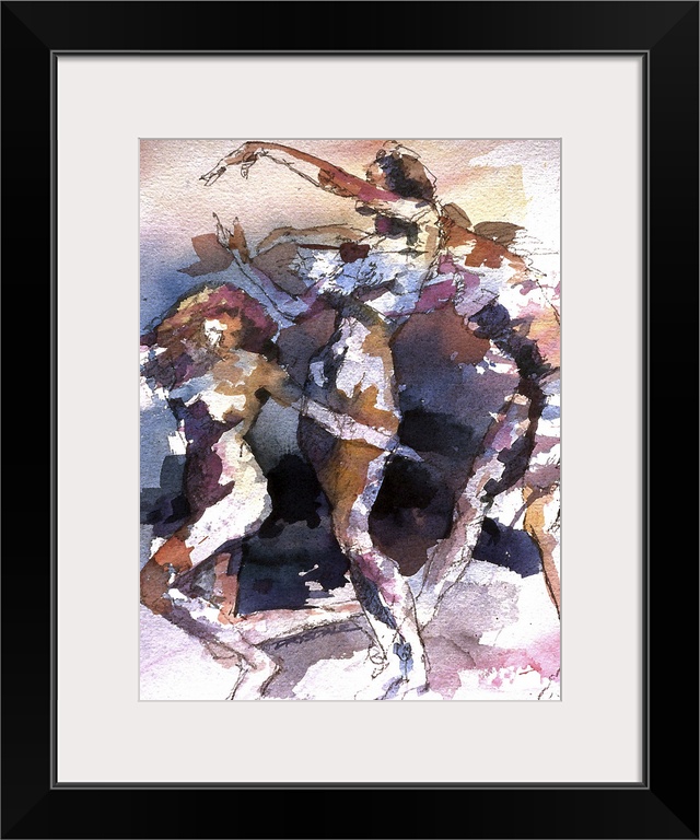 Watercolor painting of a female figure in motion.