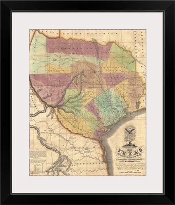 Vintage Map of Texas with Parts of the Adjoining States