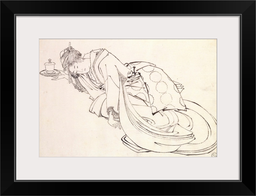 XIR227652 A Courtesan Offering a Cup, 18th-19th century (pen