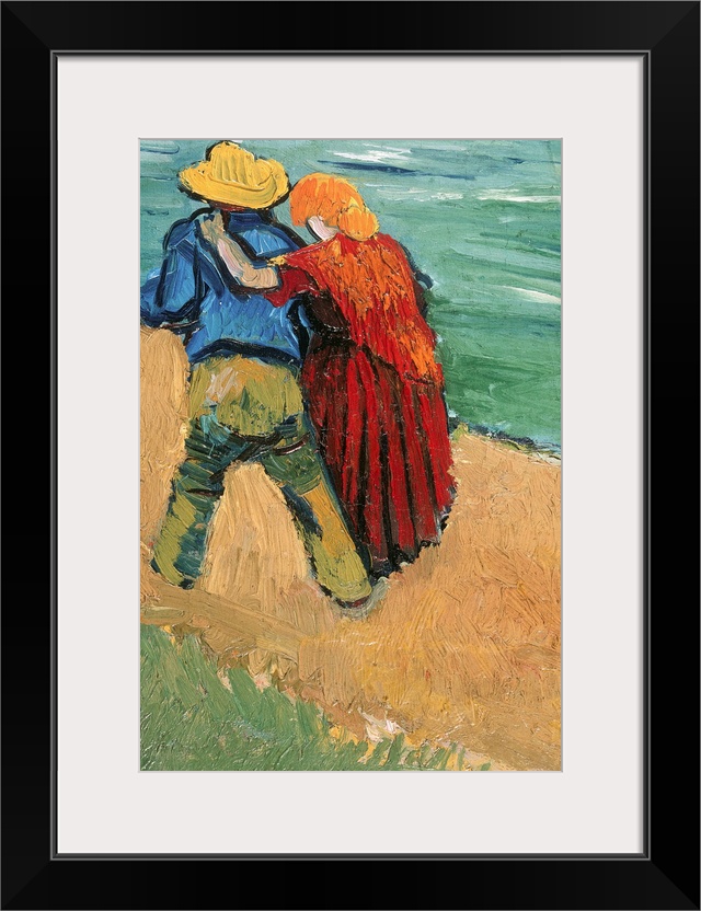 Post-Impressionist Van Gogh painting of a couple in love walking down a dirt path.