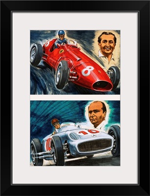 Alberto Ascari driving a Maserati and Juan Manuel Fangio driving a Mercedes-Benz