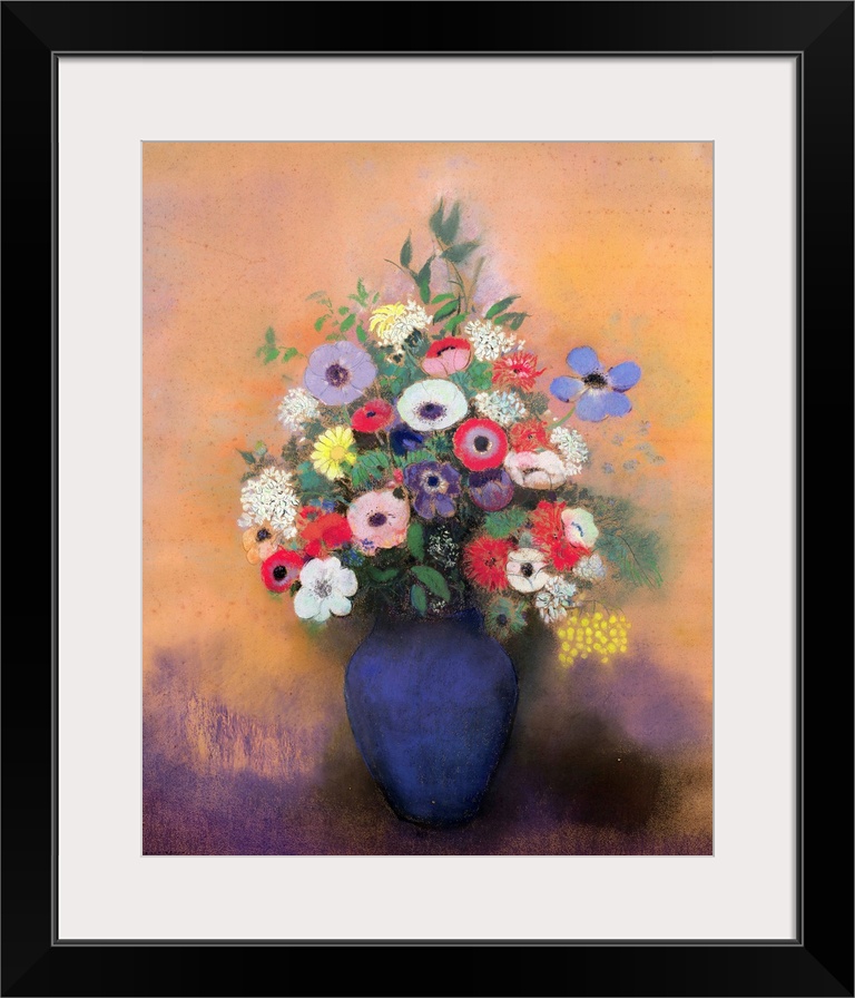 XIR71346 Anemones and lilac in a Blue Vase, after 1912 (pastel)  by Redon, Odilon (1840-1916); pastel on paper; 73.8x59.7 ...