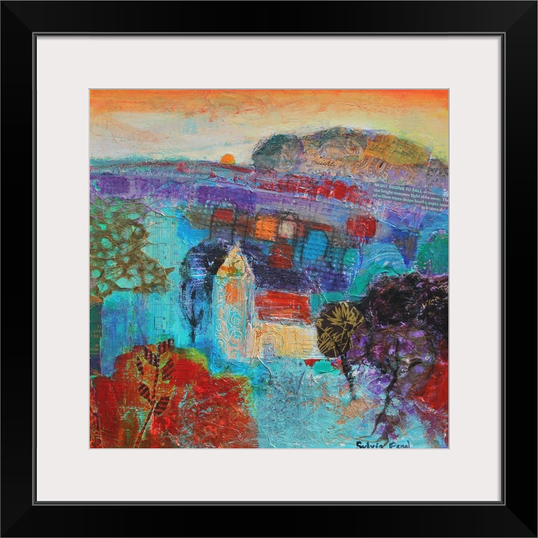 Contemporary painting of an idyllic landscape in vivid colors.