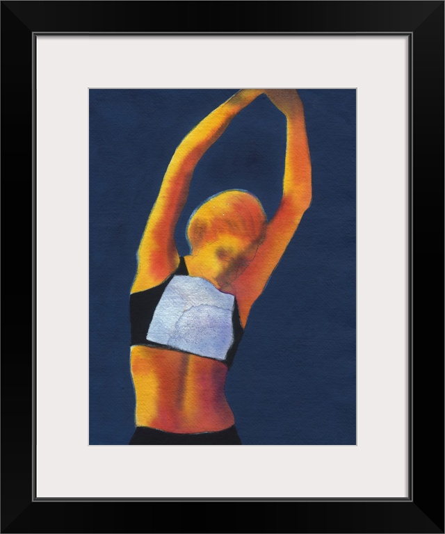 Contemporary figurative art of an athlete stretching.