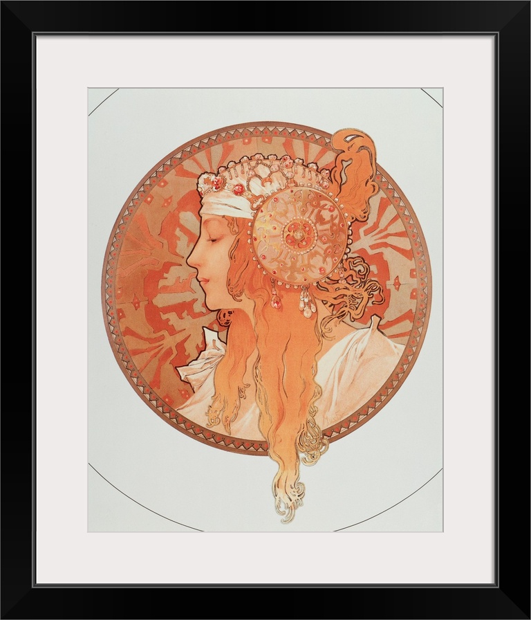 Blonde Lithograph Series 'Byzantine Heads' By Alphonse Mucha, 1897.