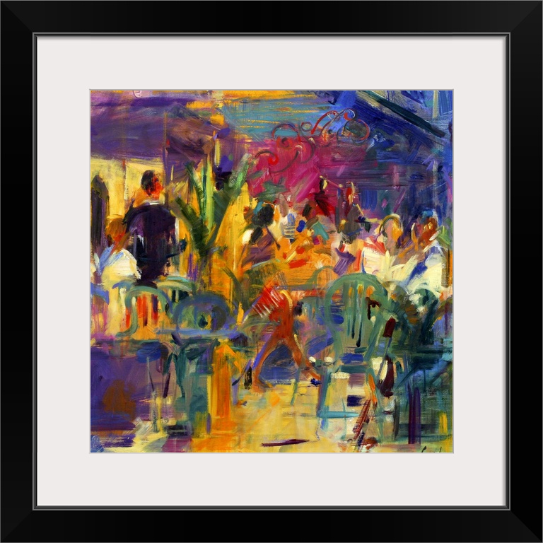 Colorful contemporary oil painting of busy eatery.