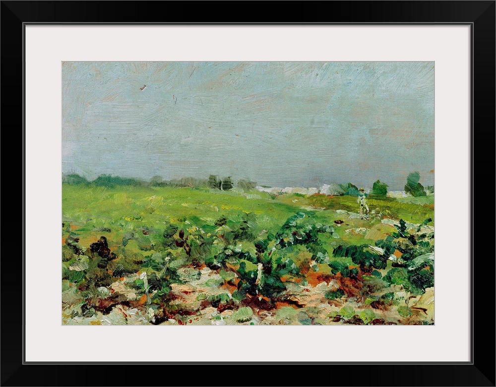 Artwork for the home of a large oil painted green field. Different techniques of painting have been applied for the sky an...