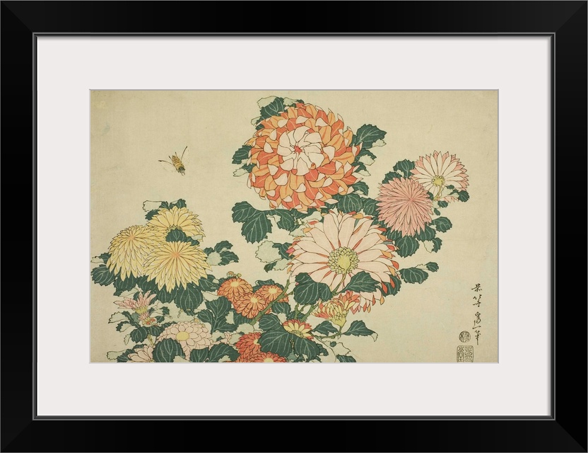 Chrysanthemums and Bee, from an untitled series of Large Flowers, c.1833-34, colour woodblock print.