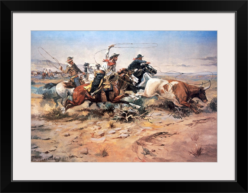 Cowboys roping a steer, 1897