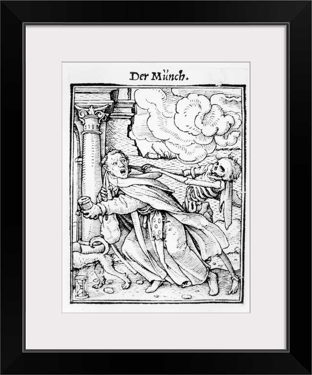 XJF143251 Death and the Mendicant Friar, from 'The Dance of Death', engraved by Hans Lutzelburger, c.1538 (woodcut) (b/w p...