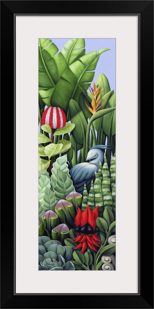Contemporary art deco-style painting of a garden of colorful flowers.