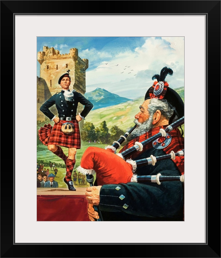 Highland Dancing. Original artwork for illustration on p14 of Look and Learn issue no 351 (5 October 1968).