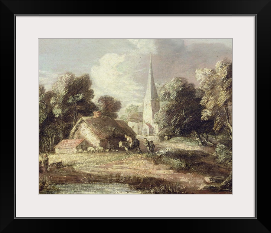 Landscape with a Church, Cottage, Villagers and Animals, c.1771-2