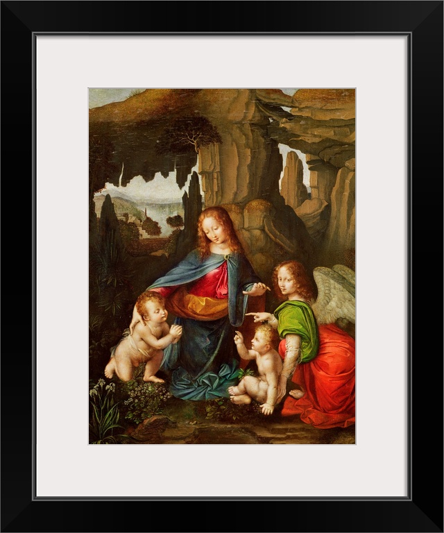 XAE182931 Madonna of the Rocks (oil on panel); by Vinci, Leonardo da (1452-1519) (after)