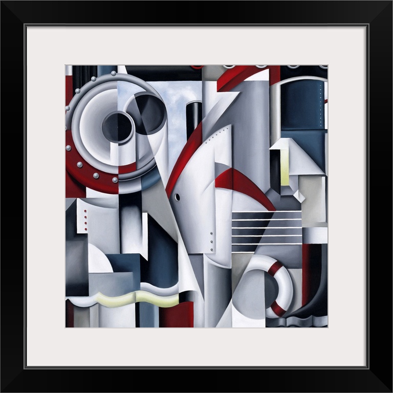 Artwork that uses different pictures and shapes from a cruise ship and than pieces them together to create an abstract puz...