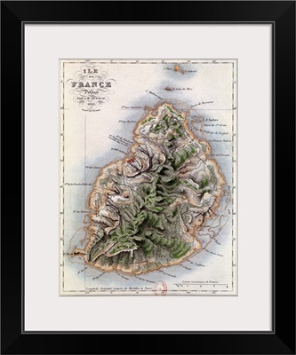 Map of Mauritius, illustration from Paul et Virginie by Henri Bernardin de Saint-Pierr