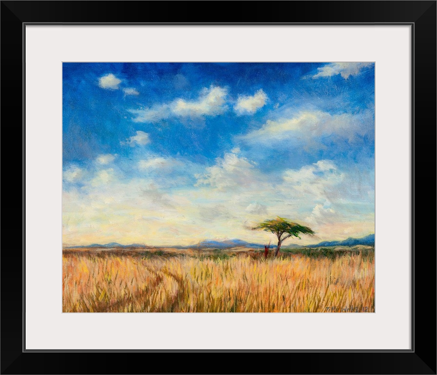 Contemporary painting of a tree in the Kenyan landscape.